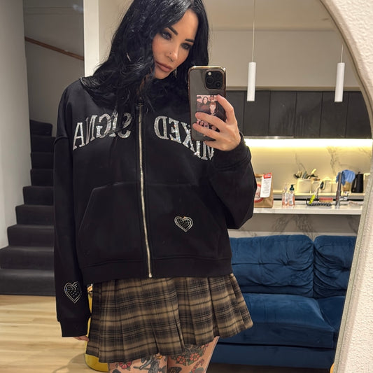 FLICKERING HEART RHINESTONE ZIPUP (BLACK)