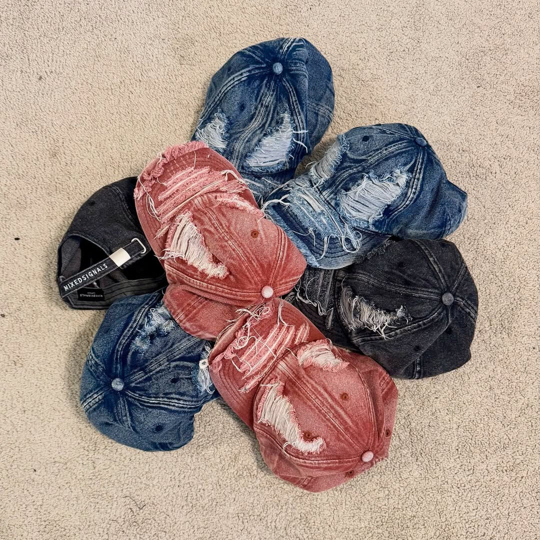 DISTRESSED DAD HAT (RED)