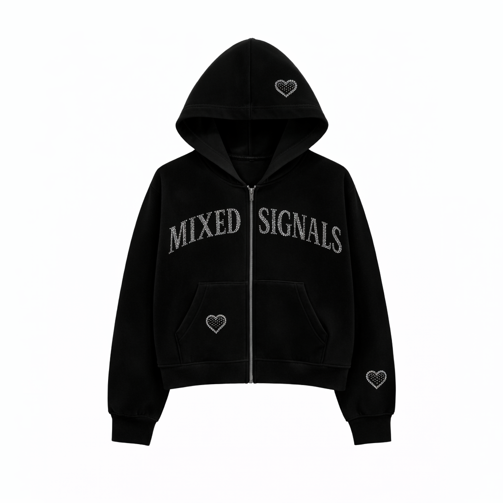 FLICKERING HEART RHINESTONE ZIPUP (BLACK)