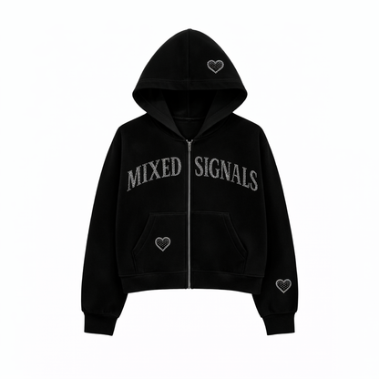 FLICKERING HEART RHINESTONE ZIPUP (BLACK)