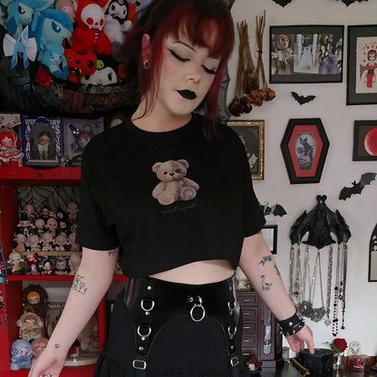 SPLIT PERSONALITY BEAR CROP - BLACK