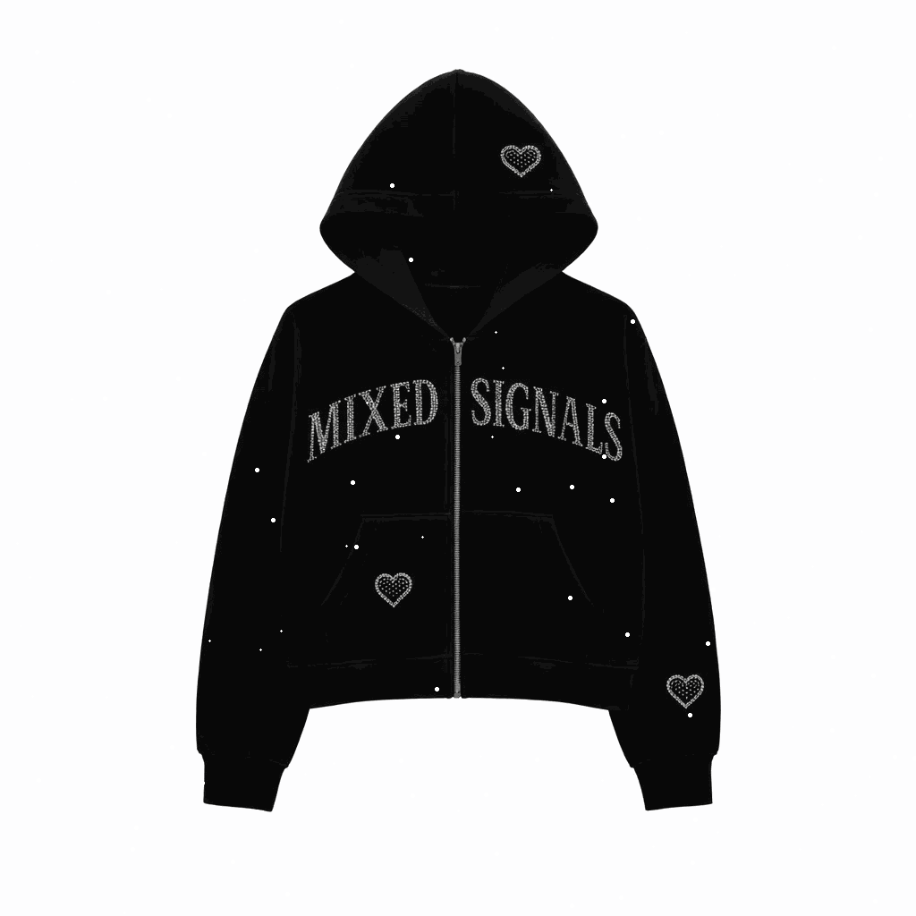 FLICKERING HEART RHINESTONE ZIPUP (BLACK)