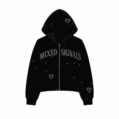 FLICKERING HEART RHINESTONE ZIPUP (BLACK)