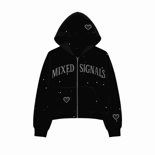 FLICKERING HEART RHINESTONE ZIPUP (BLACK)