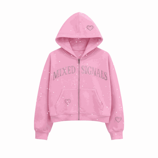 FLICKERING HEART RHINESTONE ZIPUP (PINK)