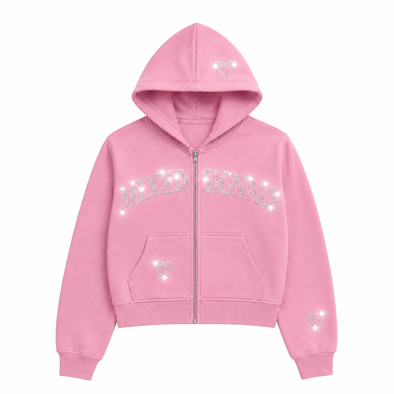 FLICKERING HEART RHINESTONE ZIPUP (PINK)