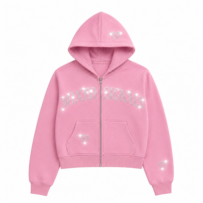 FLICKERING HEART RHINESTONE ZIPUP (PINK)