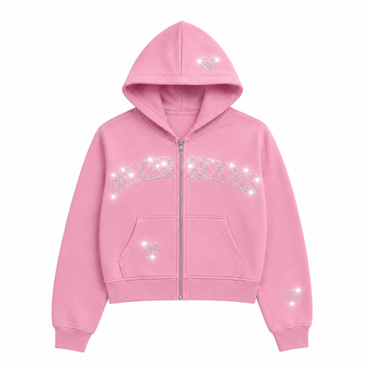 FLICKERING HEART RHINESTONE ZIPUP (PINK)