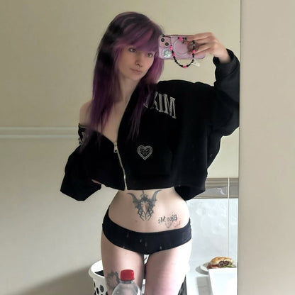 FLICKERING HEART RHINESTONE ZIPUP (BLACK)