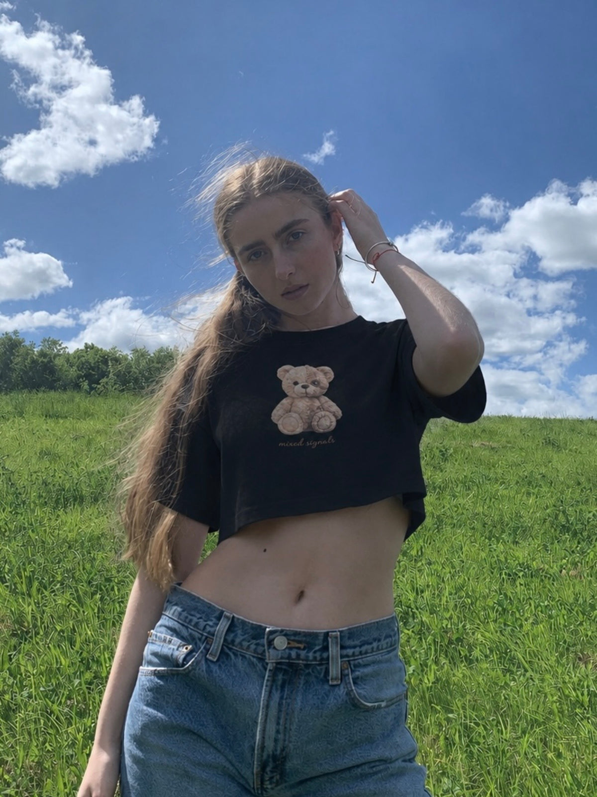 SPLIT PERSONALITY BEAR CROP - BLACK