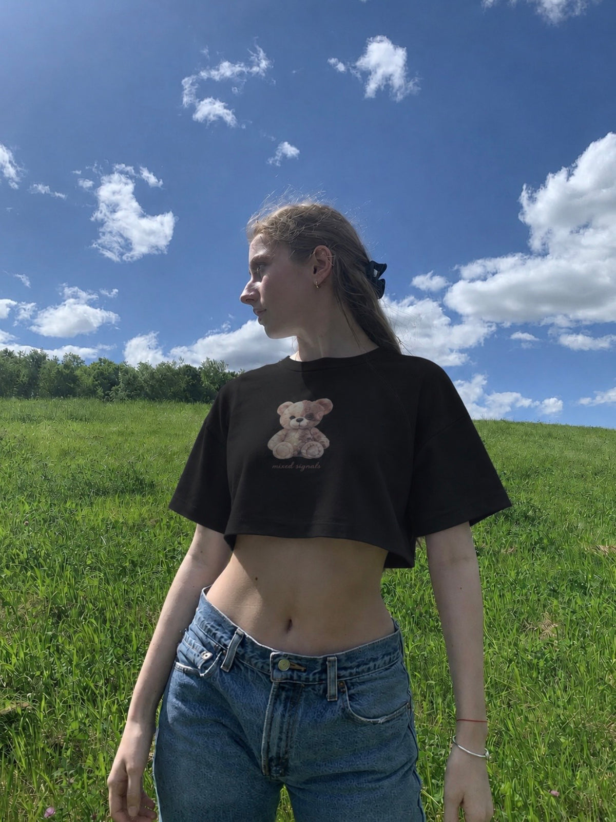 SPLIT PERSONALITY BEAR CROP - BLACK