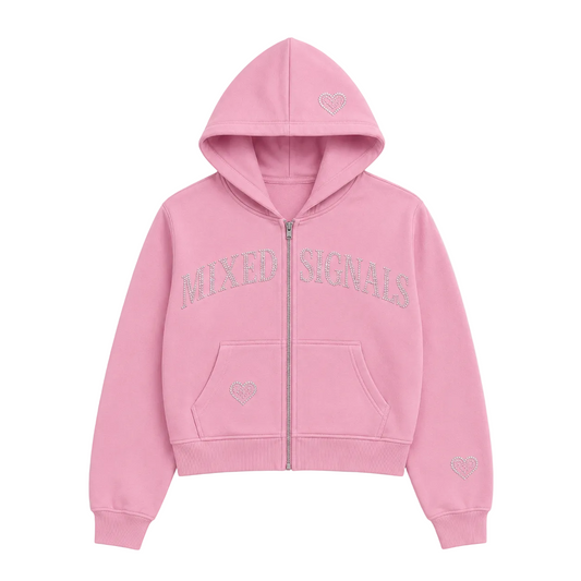 FLICKERING HEART RHINESTONE ZIPUP (PINK)