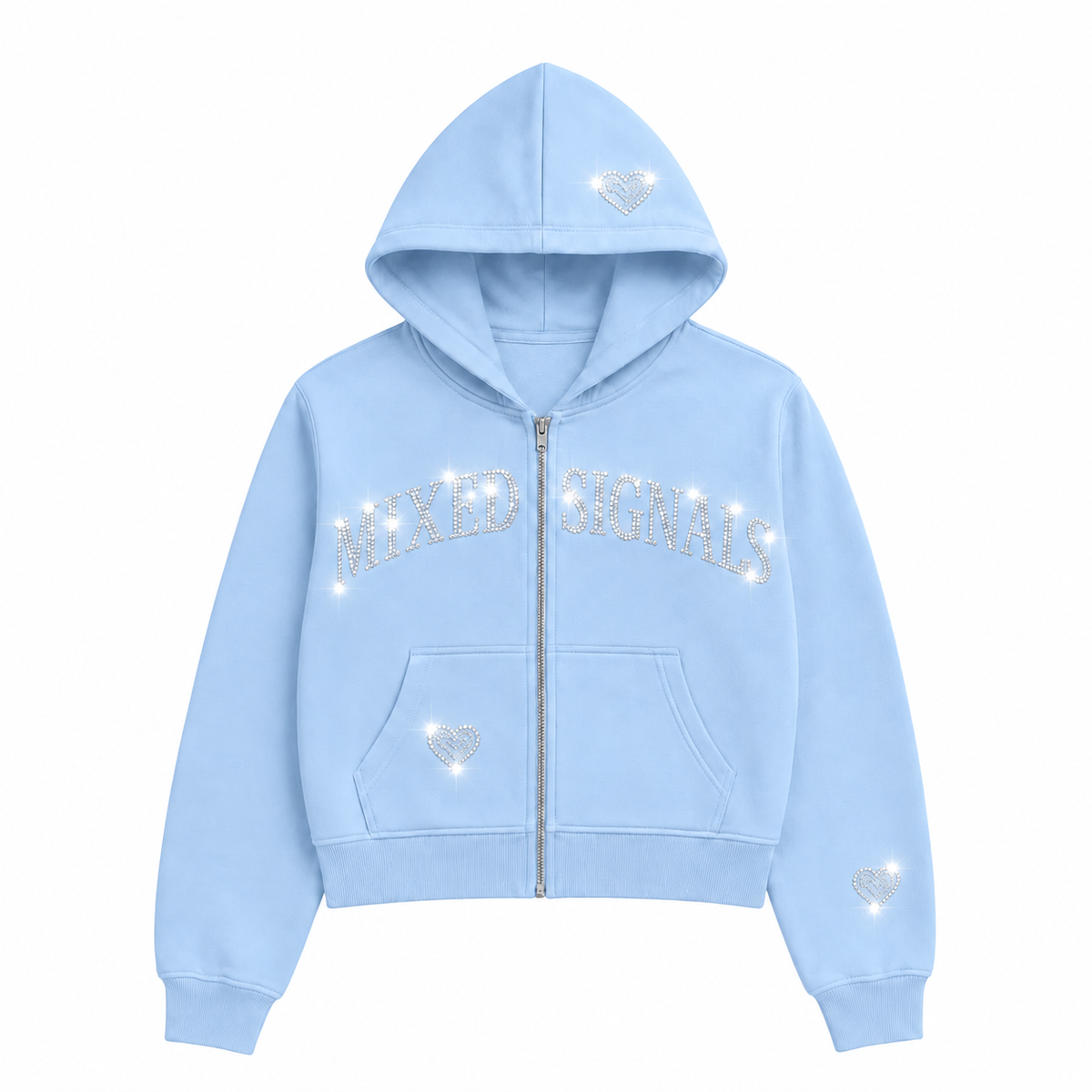 FLICKERING HEART RHINESTONE ZIPUP - BLUE