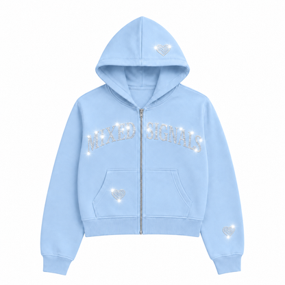 FLICKERING HEART RHINESTONE ZIPUP - BLUE
