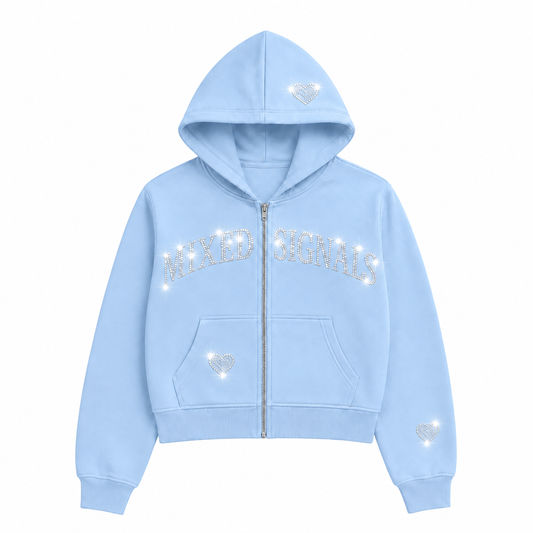 FLICKERING HEART RHINESTONE ZIPUP - BLUE