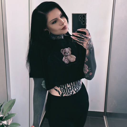 SPLIT PERSONALITY BEAR CROP - BLACK